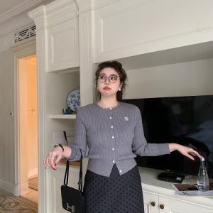 High-Waisted Sheer Polka Dot Skirt in Korean Retro Style for a Slightly Chubby Onii Look