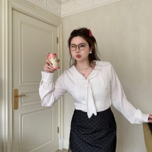 High-Waisted Sheer Polka Dot Skirt in Korean Retro Style for a Slightly Chubby Onii Look