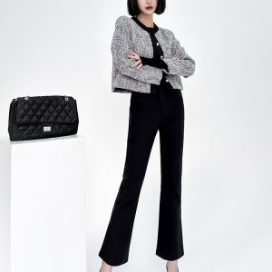 High-Waisted Slim Black Nine-Point Trousers for Women - Lightweight Flared Pants in Korean Style for Spring, Autumn, and Summer