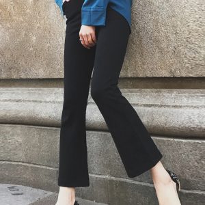 High-Waisted Slim Black Nine-Point Trousers for Women - Lightweight Flared Pants in Korean Style for Spring, Autumn, and Summer