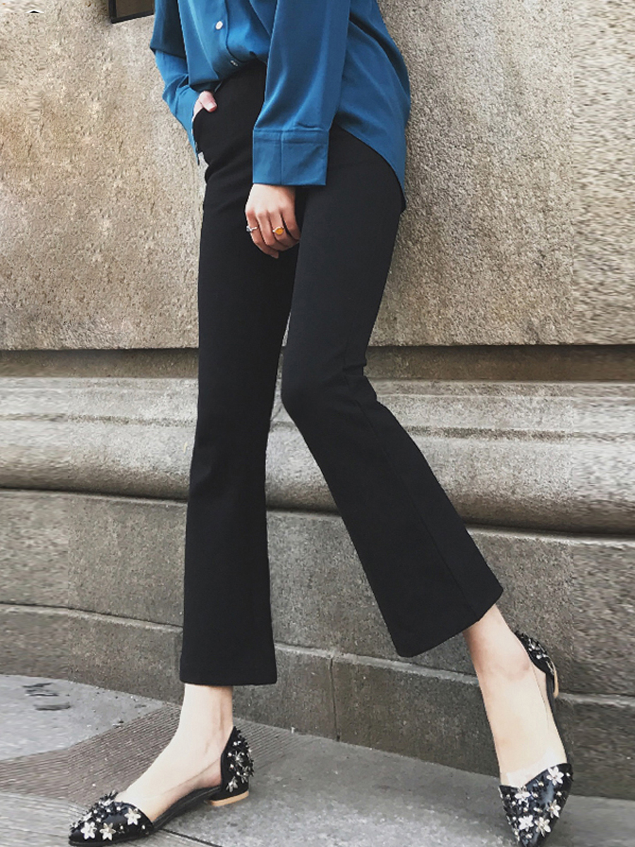 High-Waisted Slim Black Nine-Point Trousers for Women - Lightweight Flared Pants in Korean Style for Spring, Autumn, and Summer High-Waisted Slim Black Nine-Point Trousers for Women - Lightweight Flared Pants in Korean Style for Spring, Autumn, and Summer