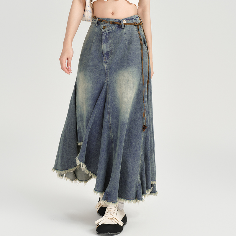 High-Waisted Slim Fit Vintage Denim Skirt for Women - Irregular Hem, Summer Style, Retro Fashion