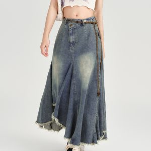 High-Waisted Slim Fit Vintage Denim Skirt for Women - Irregular Hem, Summer Style, Retro Fashion