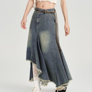 High-Waisted Slim Fit Vintage Denim Skirt for Women - Irregular Hem, Summer Style, Retro Fashion