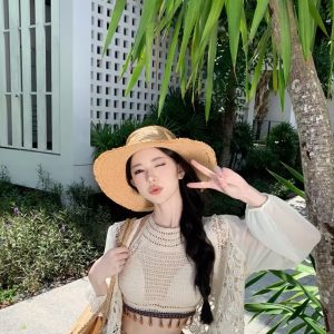 High-Waisted Split Wide-Leg Beach Pants for Women - Lightweight Sun-Protective Chiffon Vacation Trousers, Loose Draped Style