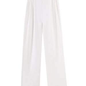 High-Waisted Straight-Leg Anti-Wrinkle Floor-Length Pants with Loose Fit and Pockets for Women - Casual Spring Summer 2025 Style
