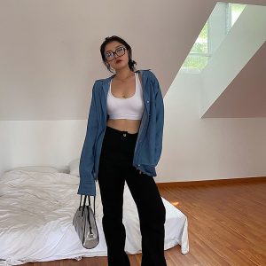 High-Waisted Straight Leg Pants for Women - Black Casual Slim Fit Jeans - Versatile Autumn 2024 Fashion Trend