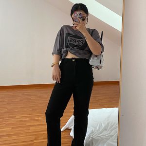 High-Waisted Straight Leg Pants for Women - Black Casual Slim Fit Jeans - Versatile Autumn 2024 Fashion Trend