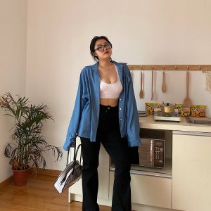 High-Waisted Straight Leg Pants for Women - Black Casual Slim Fit Jeans - Versatile Autumn 2024 Fashion Trend