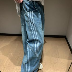 High-Waisted Vintage Distressed Denim Pants for Women, 2025 Trendy Slim Straight Wide-Leg Trousers, Casual Retro Style