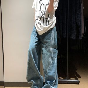 High-Waisted Vintage Distressed Denim Pants for Women, 2025 Trendy Slim Straight Wide-Leg Trousers, Casual Retro Style