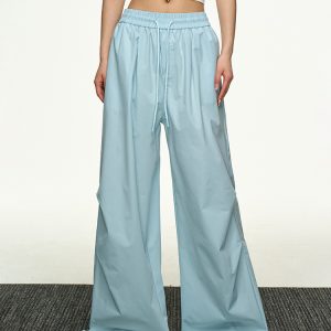 High-Waisted Vintage Pleated Cargo Pants for Women - Summer Loose Straight Wide-Leg Trousers, American-Style Floor-Length Fashion