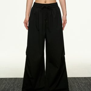 High-Waisted Vintage Pleated Cargo Pants for Women - Summer Loose Straight Wide-Leg Trousers, American-Style Floor-Length Fashion