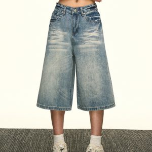 High-Waisted Vintage Washed Denim Pants for Women - Summer Spicy Girl Slim Loose Straight Wide-Leg Trousers