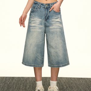 High-Waisted Vintage Washed Denim Pants for Women - Summer Spicy Girl Slim Loose Straight Wide-Leg Trousers