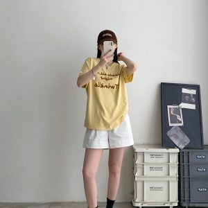 High-Waisted White Casual Shorts for Women - Minimalist Loose Elastic Waist, Slimming Sun Grapefruit Style, Versatile Summer Fashion