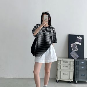 High-Waisted White Casual Shorts for Women - Minimalist Loose Elastic Waist, Slimming Sun Grapefruit Style, Versatile Summer Fashion
