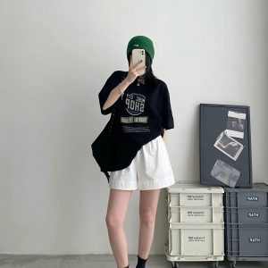 High-Waisted White Casual Shorts for Women - Minimalist Loose Elastic Waist, Slimming Sun Grapefruit Style, Versatile Summer Fashion