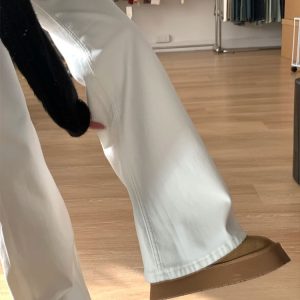 High-Waisted White Flared Pants for Women - Petite & Plus Size Slimming Straight-Leg Bell-Bottoms, Trendy Y2K Style