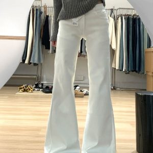 High-Waisted White Flared Pants for Women - Petite & Plus Size Slimming Straight-Leg Bell-Bottoms, Trendy Y2K Style