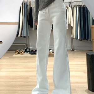 High-Waisted White Flared Pants for Women - Petite & Plus Size Slimming Straight-Leg Bell-Bottoms, Trendy Y2K Style