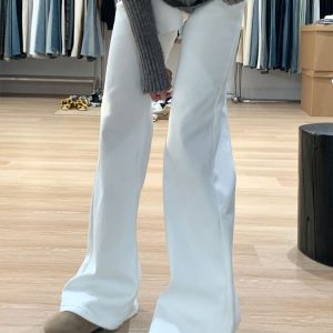 High-Waisted White Flared Pants for Women - Petite & Plus Size Slimming Straight-Leg Bell-Bottoms, Trendy Y2K Style