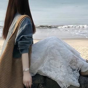 High-Waisted White Lace Tulle Half-Length Skirt for Women, Slimming A-Line Design, Summer 2025 Fashion, Perfect for Effortless Style