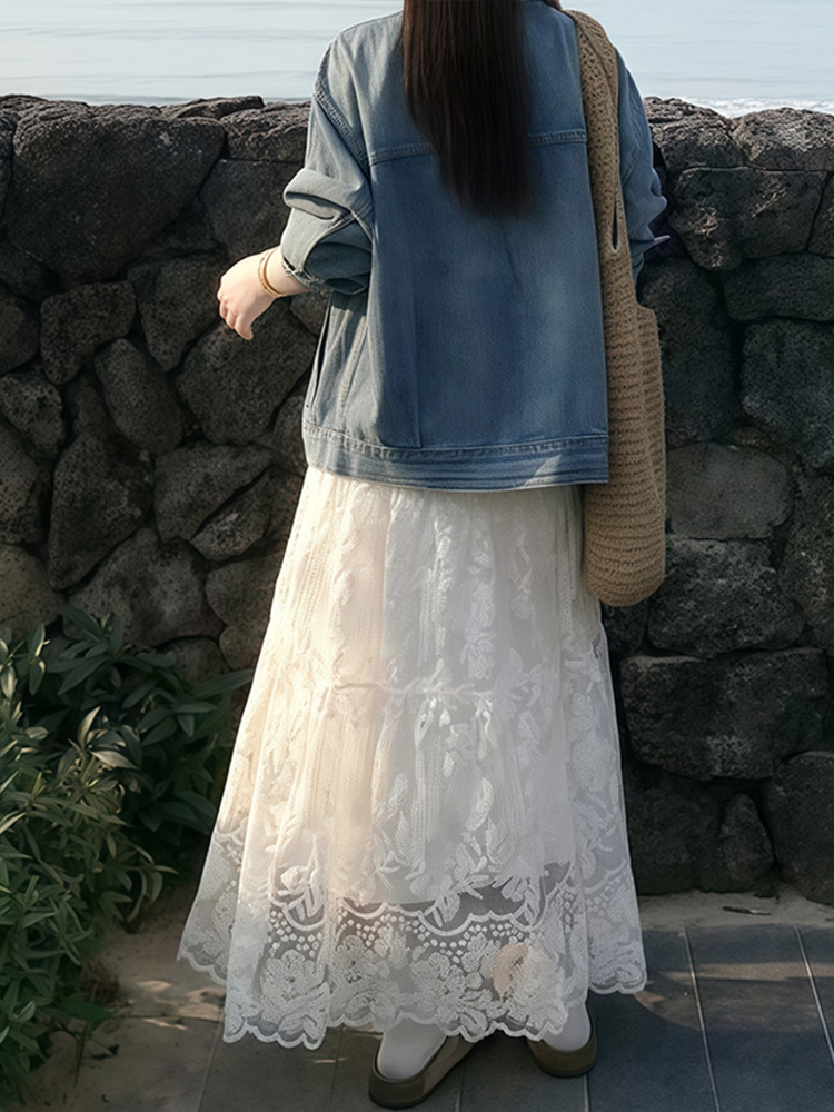 High-Waisted White Lace Tulle Half-Length Skirt for Women, Slimming A-Line Design, Summer 2025 Fashion, Perfect for Effortless Style High-Waisted White Lace Tulle Half-Length Skirt for Women, Slimming A-Line Design, Summer 2025 Fashion, Perfect for Effortless Style