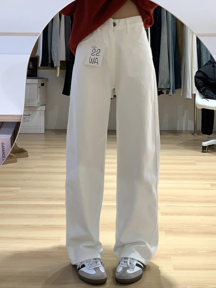 High-Waisted White Straight-Leg Loose Jeans for Women, Plus Size, Flattering Wide-Leg Style, 2025 Trendy Fashion High-Waisted White Straight-Leg Loose Jeans for Women, Plus Size, Flattering Wide-Leg Style, 2025 Trendy Fashion
