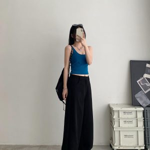High-Waisted Wide-Leg Pants Suit for Women - Stylish Loose Casual Fit, Heavy-Duty Sun Grapefruit Color, Trendy Everyday Wear