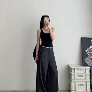 High-Waisted Wide-Leg Pants Suit for Women - Stylish Loose Casual Fit, Heavy-Duty Sun Grapefruit Color, Trendy Everyday Wear