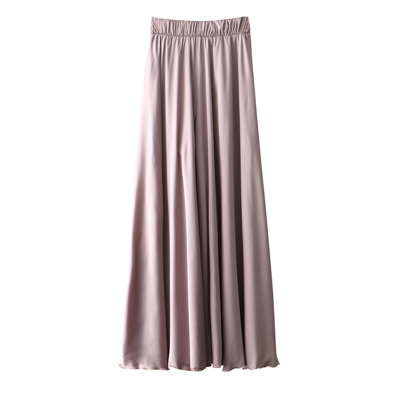 High-Waisted Wide-Leg Satin Casual Pants for Women - Elastic Waist, Vacation Chiffon Beach Style Trousers, Perfect for Summer Outfits