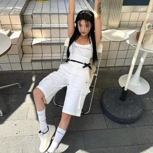 High-Waisted Women's Cargo Shorts - American Style Streetwear, Loose Casual Five-Point Summer Pants, Trendy White Straight-Leg Design