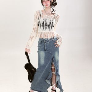 Hollow Knit Top for Women - Summer Casual Loose Short Sleeve Sun Protection Cover-Up Shirt, Versatile Lightweight Fashion