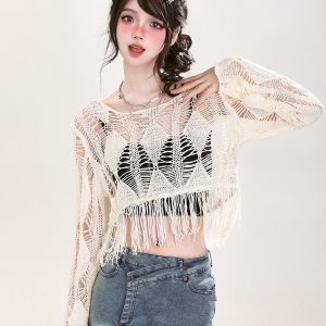 Hollow Knit Top for Women - Summer Casual Loose Short Sleeve Sun Protection Cover-Up Shirt, Versatile Lightweight Fashion