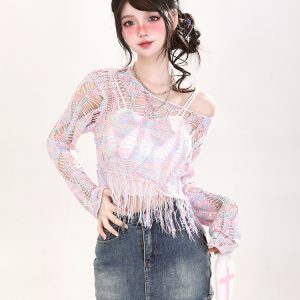 Hollow Knit Top for Women - Summer Casual Loose Short Sleeve Sun Protection Cover-Up Shirt, Versatile Lightweight Fashion