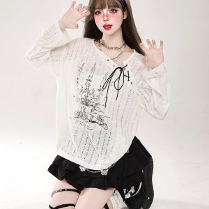 Hollow Long Sleeve Top for Women - Spicy Girl Printed Sun Protection Cover-Up - Trendy Summer 2024 Fashion