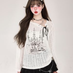 Hollow Long Sleeve Top for Women - Spicy Girl Printed Sun Protection Cover-Up - Trendy Summer 2024 Fashion