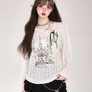 Hollow Long Sleeve Top for Women - Spicy Girl Printed Sun Protection Cover-Up - Trendy Summer 2024 Fashion