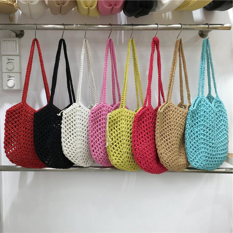 Hollow Mesh Hand-Crocheted Tote Bag – Fashionable Summer Fishing Net Shoulder Bag for Women