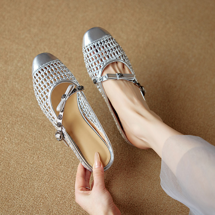 Hollow Open-Toe Sandals for Women - Breathable Bowknot Half Slippers, Fashionable and Versatile Summer Footwear