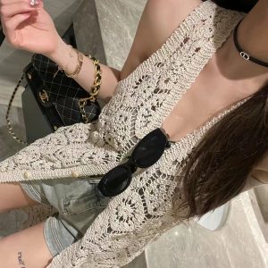 Hollow-Out Vest Dress in Ice Silk - Women's Thin Knitted Long Cardigan for Beach Vacation Layered Style