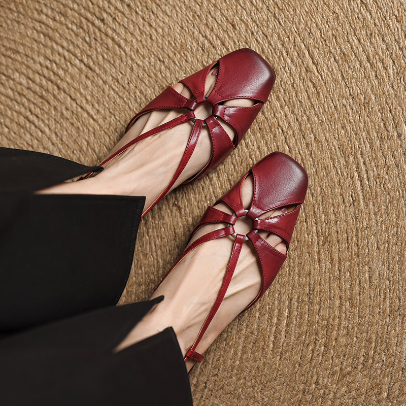 Hollow Slim Genuine Leather Open-Toe Sandals for Women - Sweet Artistic Fashion, Spring/Summer 2023, Trendy Y2K Style