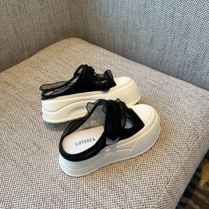 Hollow Thick Sole Baotou Half Slippers for Women - Velcro Height-Increasing Casual Summer Footwear 2025 Style