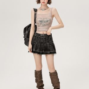 Hot Girl Mesh Camisole - Women's Slimming Summer Top, Fake Two-Piece Style, Trendy 90s-Inspired Fashion