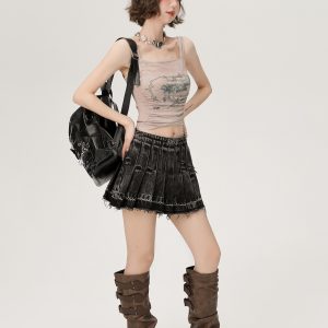 Hot Girl Mesh Camisole - Women's Slimming Summer Top, Fake Two-Piece Style, Trendy 90s-Inspired Fashion