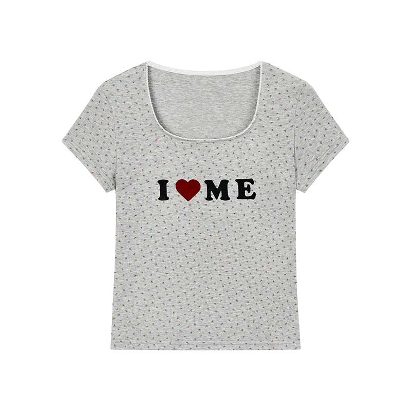 I Love Me Heart Velvet Lace Trim Top with Floral Short Sleeves - Summer Casual Style for Girls