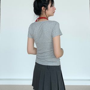 I Love Me Heart Velvet Lace Trim Top with Floral Short Sleeves - Summer Casual Style for Girls