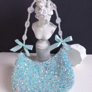 Iridescent Mermaid Sequin Beaded Underarm Bag with Lace-Up Bow - Cute Summer Crossbody Bag for Y2K and Korean Style Fashion