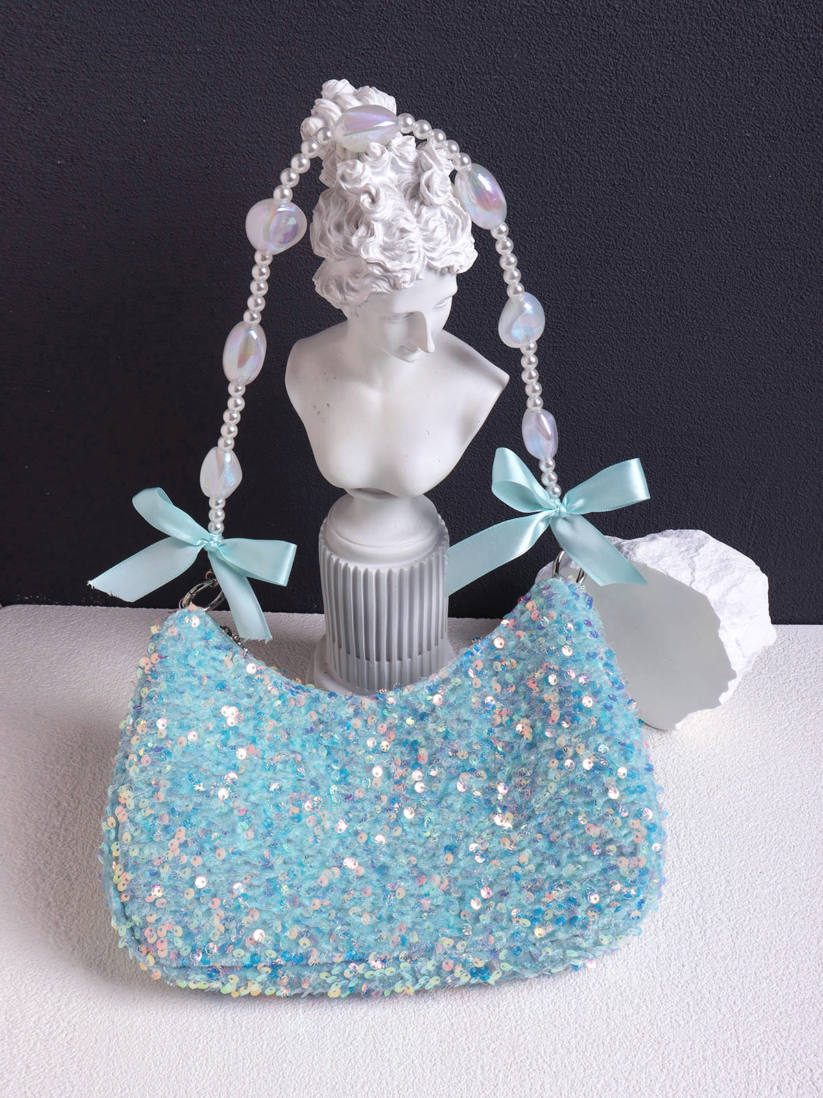 Iridescent Mermaid Sequin Beaded Underarm Bag with Lace-Up Bow - Cute Summer Crossbody Bag for Y2K and Korean Style Fashion Iridescent Mermaid Sequin Beaded Underarm Bag with Lace-Up Bow - Cute Summer Crossbody Bag for Y2K and Korean Style Fashion